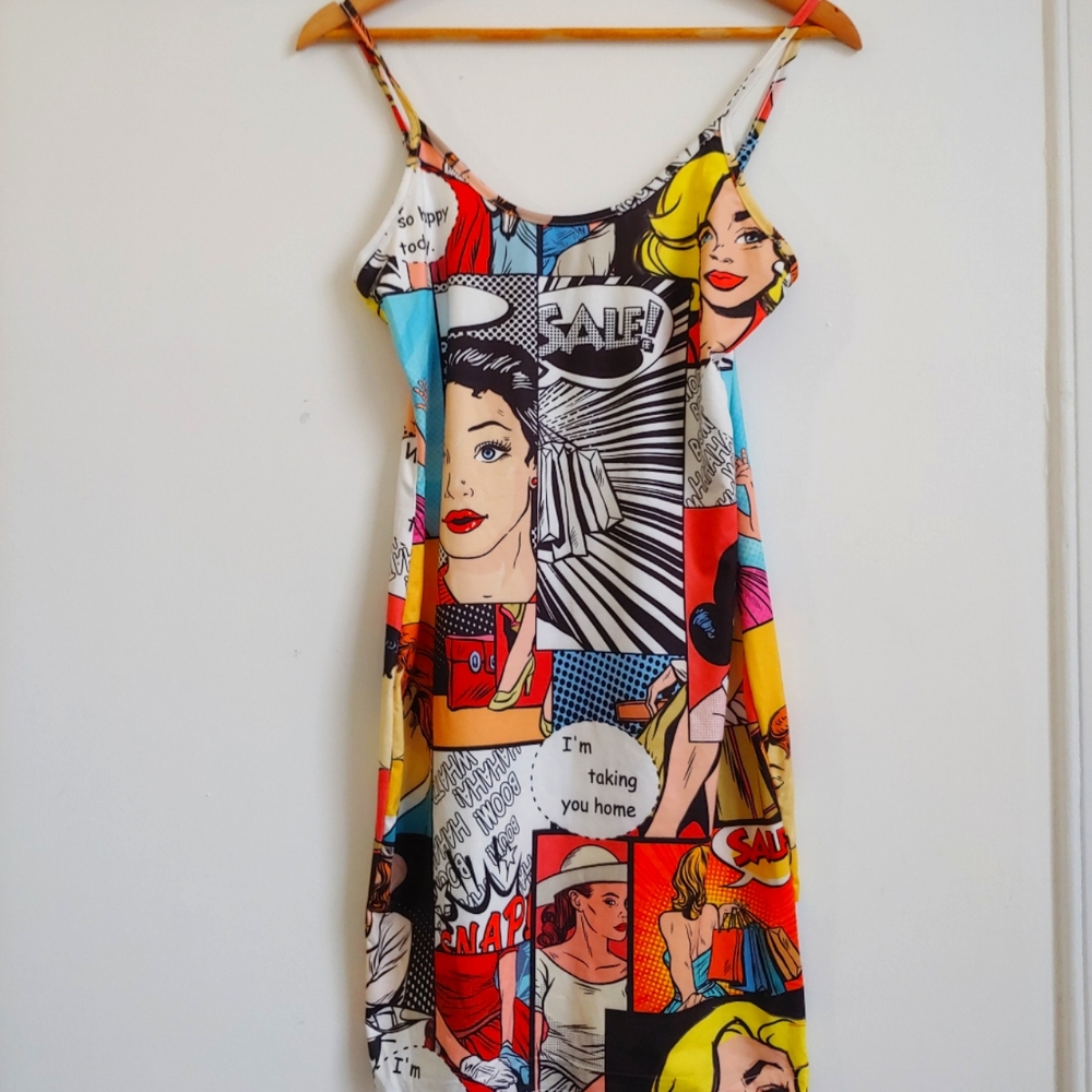 Cartoon Comic Stretchy Mini Dress, Sz 6